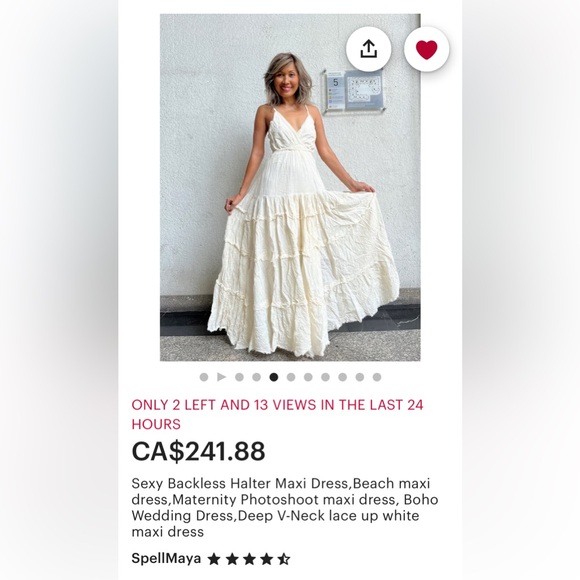 Off-white summer dress, backless halter, one size - Picture 3 of 3